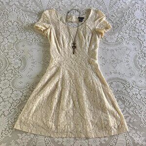 dainty coquette cream lace flared mini dress
